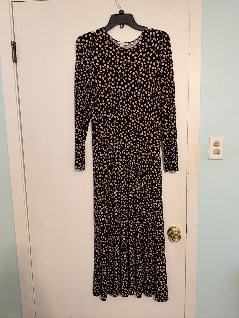 Boden Black Maxi Dress with Pink Spot Print size 6P